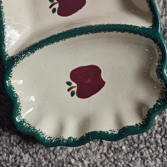 Vintage Stoneware Apple Spongeware 3-Part‎ Divided Relish Tray - Picture 5 of 6